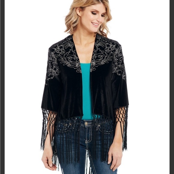 NWT Ranch & Home COWGIRL UP WOMEN'S FRINGE BLACK CARDIGAN SWEATER XL - Picture 1 of 5